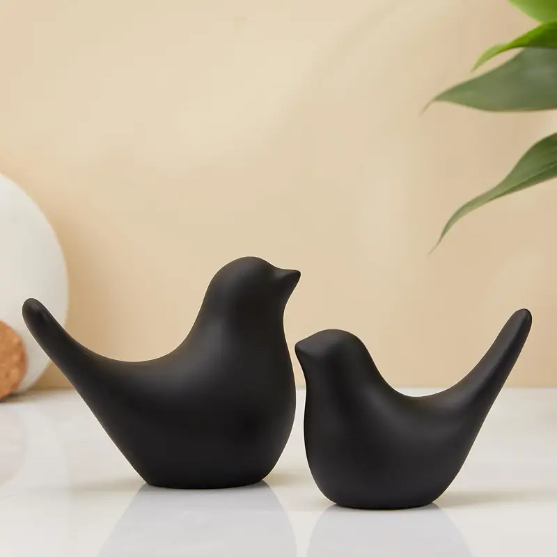 Best Ceramic Birds Figurines under 300 - Black Bird for Home Decor 2 (Pack of 2)